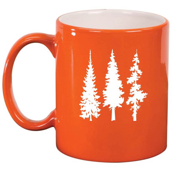 Pine Trees Hiking Mountains Camping Outdoors Ceramic Coffee Mug Tea Cup Gift (11oz Orange)