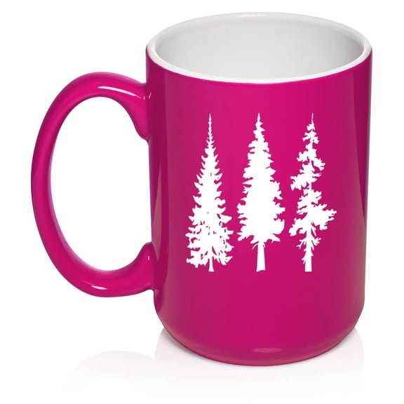 Pine Trees Hiking Mountains Camping Outdoors Ceramic Coffee Mug Tea Cup Gift (15oz Hot Pink)