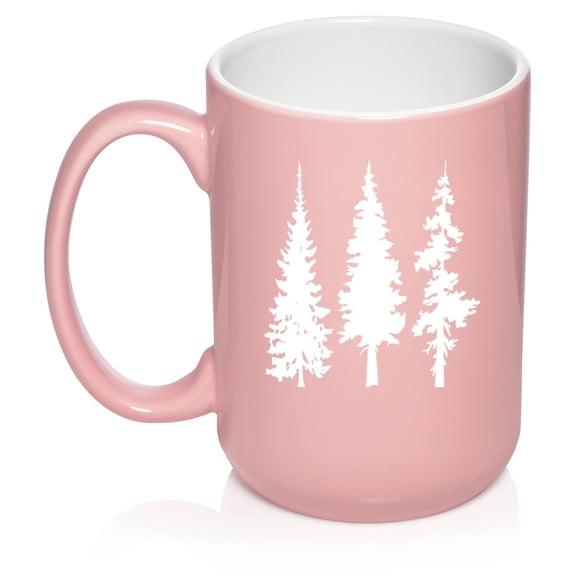Pine Trees Hiking Mountains Camping Outdoors Ceramic Coffee Mug Tea Cup Gift (15oz Light Pink)