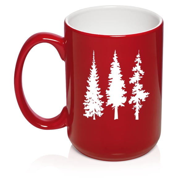 Pine Trees Hiking Mountains Camping Outdoors Ceramic Coffee Mug Tea Cup Gift (15oz Red)