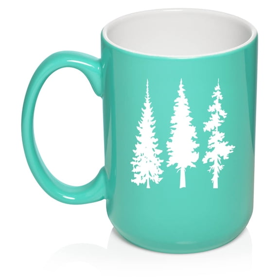 Pine Trees Hiking Mountains Camping Outdoors Ceramic Coffee Mug Tea Cup Gift (15oz Teal)