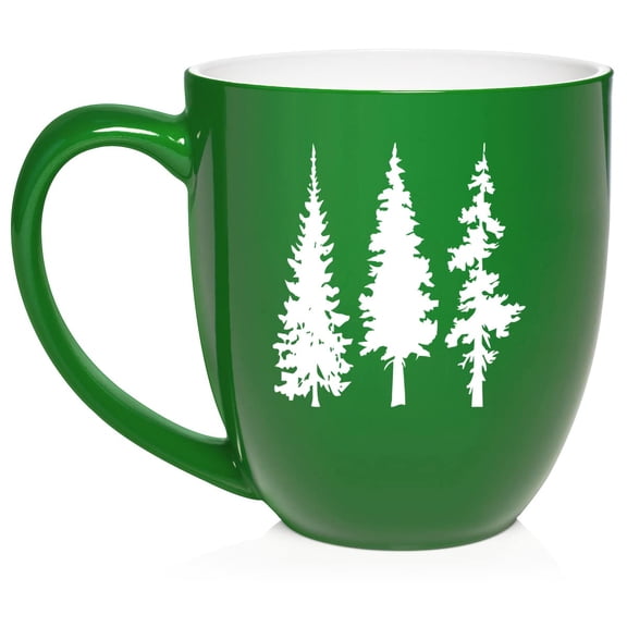 Pine Trees Hiking Mountains Camping Outdoors Ceramic Coffee Mug Tea Cup Gift (16oz Green)