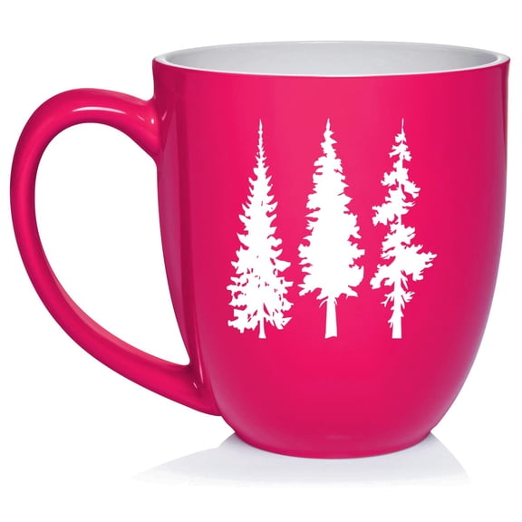 Pine Trees Hiking Mountains Camping Outdoors Ceramic Coffee Mug Tea Cup Gift (16oz Hot Pink)