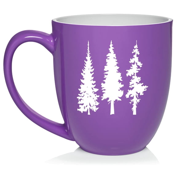 Pine Trees Hiking Mountains Camping Outdoors Ceramic Coffee Mug Tea Cup Gift (16oz Purple)