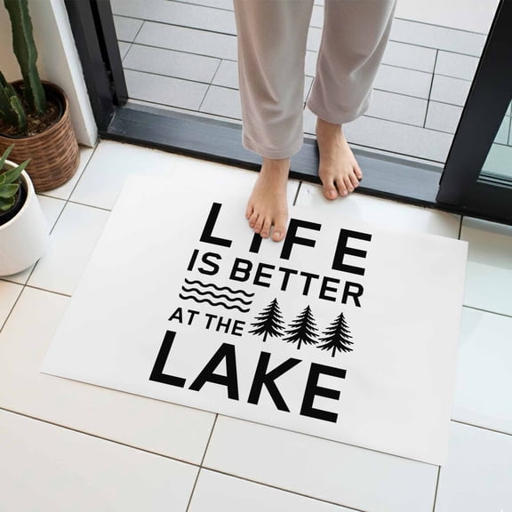 Pine Trees Indoor Door Mat 16x24 Inch Summer Beach LIFE IS BETTER AT THE LAKE Front Door Mat Non Slip Washable Entryway Rug Low Profile Dirt Trapper Doormat for Bathroom Kitchen Bedroom