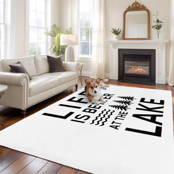 Pine Trees Large Area Rugs 6x9 ft Summer Beach LIFE IS BETTER AT THE LAKE Washable Rug Non Slip Indoor Carpet Absorbent Floor Mat for Living Room Bedroom Dining Room