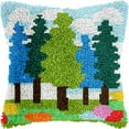 thumbnail image 1 of Pine Trees Latch Hook Pillow Kits for DIY Throw Pillow Cushion Embroidery Latch Hooking Pillowcase Kits with Preprinted Canvas Crochet Yarn Kits for Home Decor 17''X 17''(j79), 1 of 7