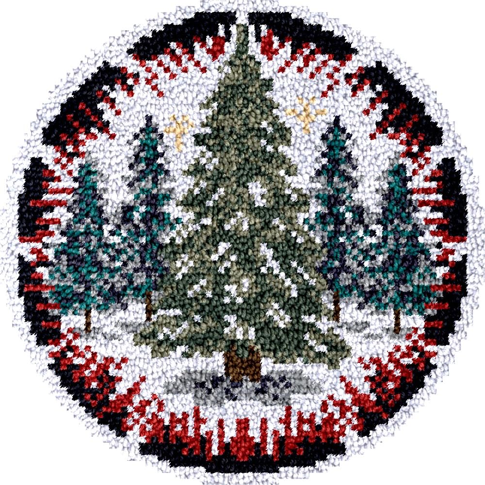 Pine Trees Latch Hook Round Rug Kits Set for Starter Crochet Handmade Hooking Cushion Mat Sofa Seat Cushion Crocheting Kits with Preprinted Canvas Crochet Yarn Kits 50X50CM (r47)