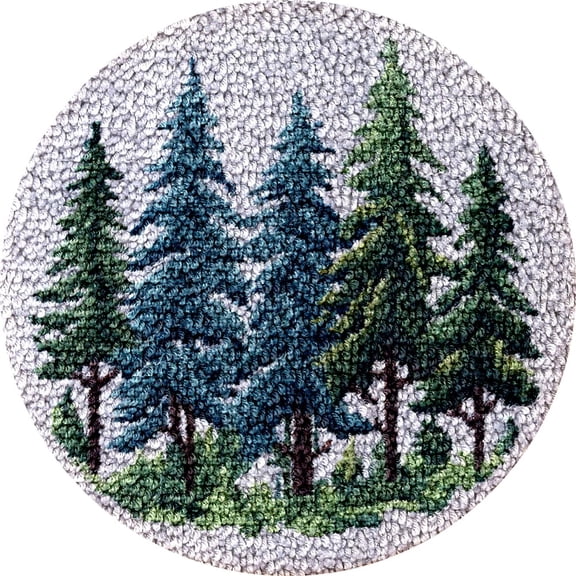 Pine Trees Latch Hook kits Rug Pre-printed Round Shape DIY Crochet Yarn Embroidery Needlework Hook and Latch Kit Carpet Cushion Home Christmas Decoration 50x50cm(1)