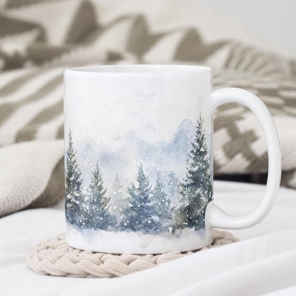 Pine Trees Mug Watercolor Evergreen esup Winter Woods Coffee Mug Nature Lovers Tea Cup Rustic Nature Mug Pine est Scene Mug oz.