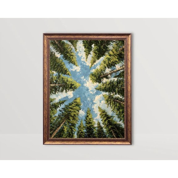 Pine Trees Nature Wall Art, Evergreen Tree Canopy Print, Unframed Paper Poster 8x10in