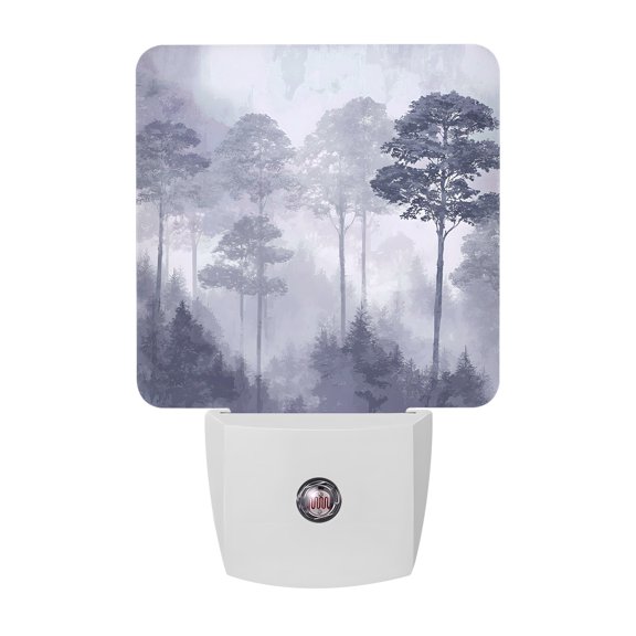Pine Trees Night Lights, Rustic Country Black White Purple Calm Mist Forest Smart Auto Dusk to Dawn Sensor Nightlights Plug-in Nightlight for Bedroom Bathroom Living Room Kitchen Hallway