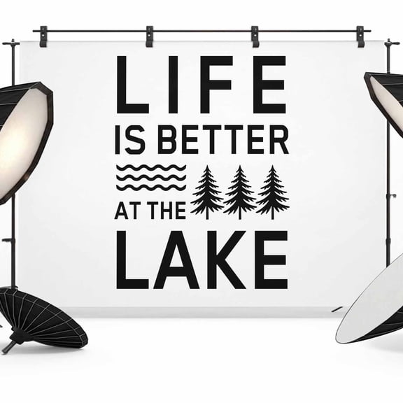 Pine Trees Photography Backdrop 12x8FT, Summer Beach LIFE IS BETTER AT THE LAKE Photo Backdrops, Background for Photography Studio Photo Studio Background, Back Drop for Photoshoot