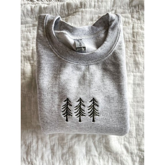 Pine Trees Trio Christmas Embroidered Crewneck
