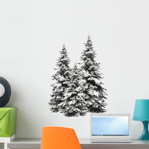 Pine Trees White Wall Decal by Wallmonkeys Peel and Stick Graphic (24 in W x 22 in H) WM37472