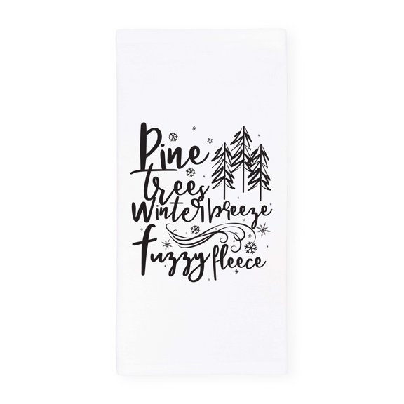 Pine Trees, Winter Breeze and Fuzzy Fleece Christmas Kitchen Tea Towel