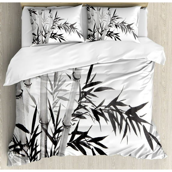Pine Trees in The Forest Duvet Cover Set Foggy Decorative 3 Piece Bedding Set with 2 Pillow Shams