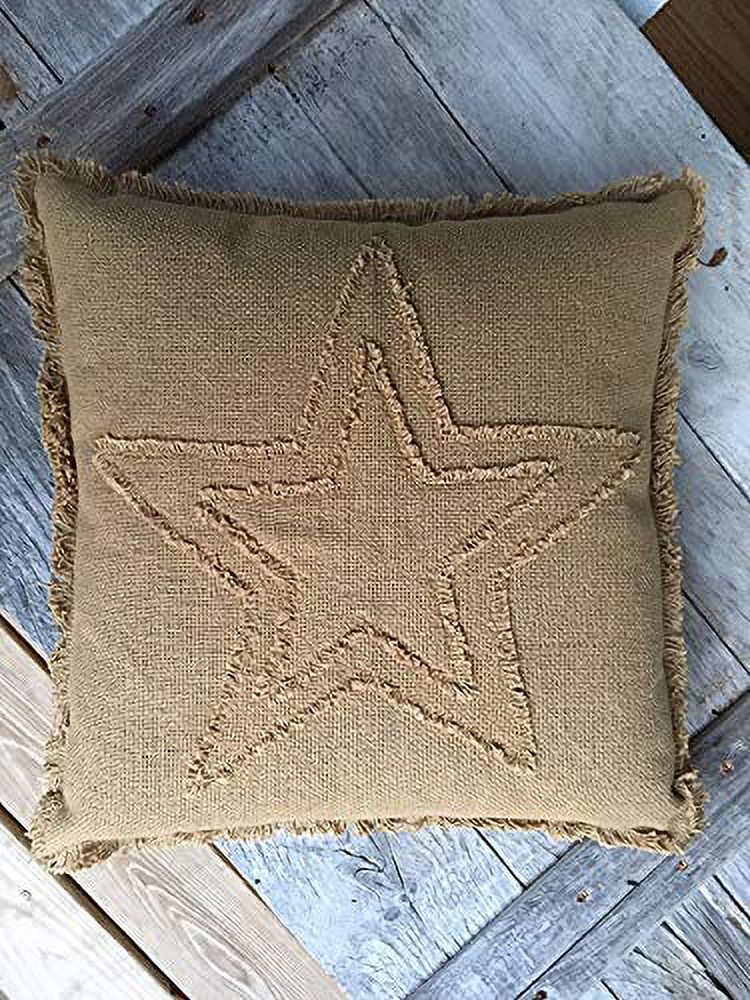Pine Valley Quilts Prim Cottage Country Burlap Natural Fringed Pillow