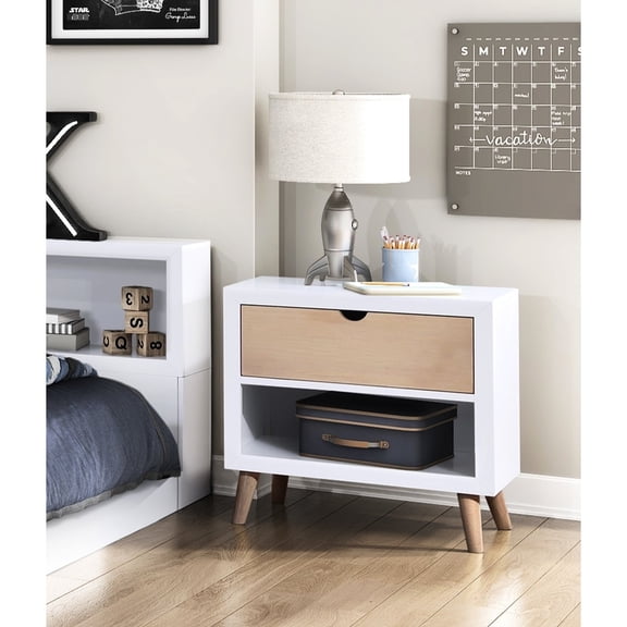 Pine Veneer Nightstand with Ball Bearing Drawer / Adds Function to Bedroom