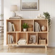 Pine Wood 7 Cube Bookshelf, 45.0"L x 28.5" H Storage Organizer for Books/Toys/Home, Modern Wooden Bookcase for Home/Office