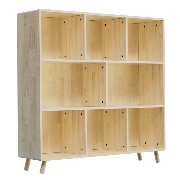 Pine Wood 8-Section Storage Bookcase, Fixed Shelf Organizer Cabinet for Home Office, Modern Freestanding Shelf Unit