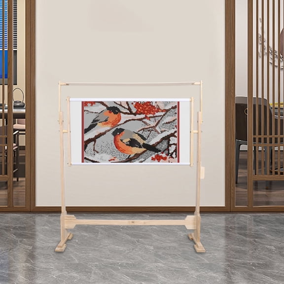 Pine Wood Adjustable Embroidery Stand with Side Box, Floor Standing Embroidery Stand, Customizable Structure