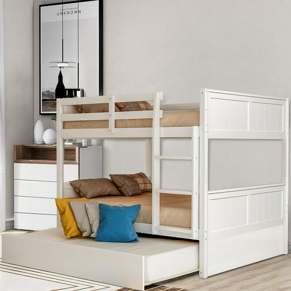 Pine Wood Bunk Bed Storage, Full-Over-Full, White