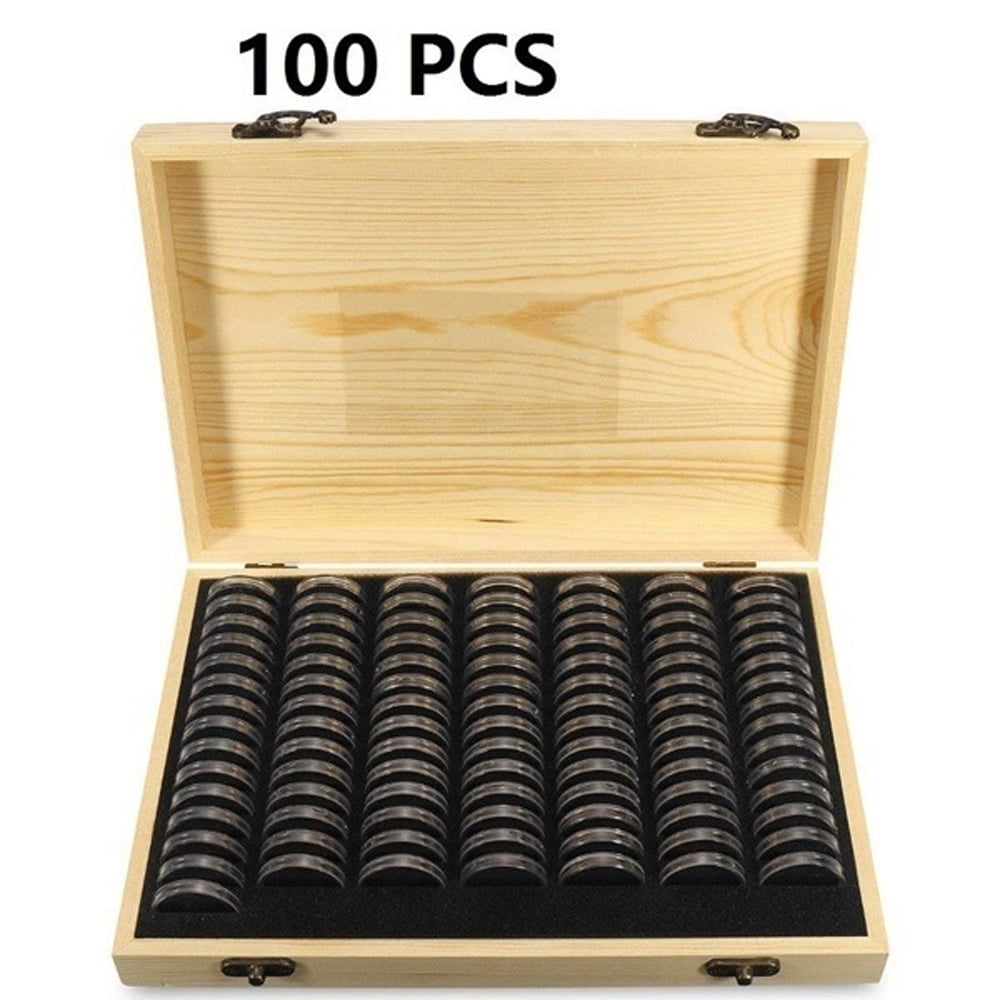 Juvale 100 Pieces Coin Collecting Starter Holders with Capsules and Storage  Box (Clear)