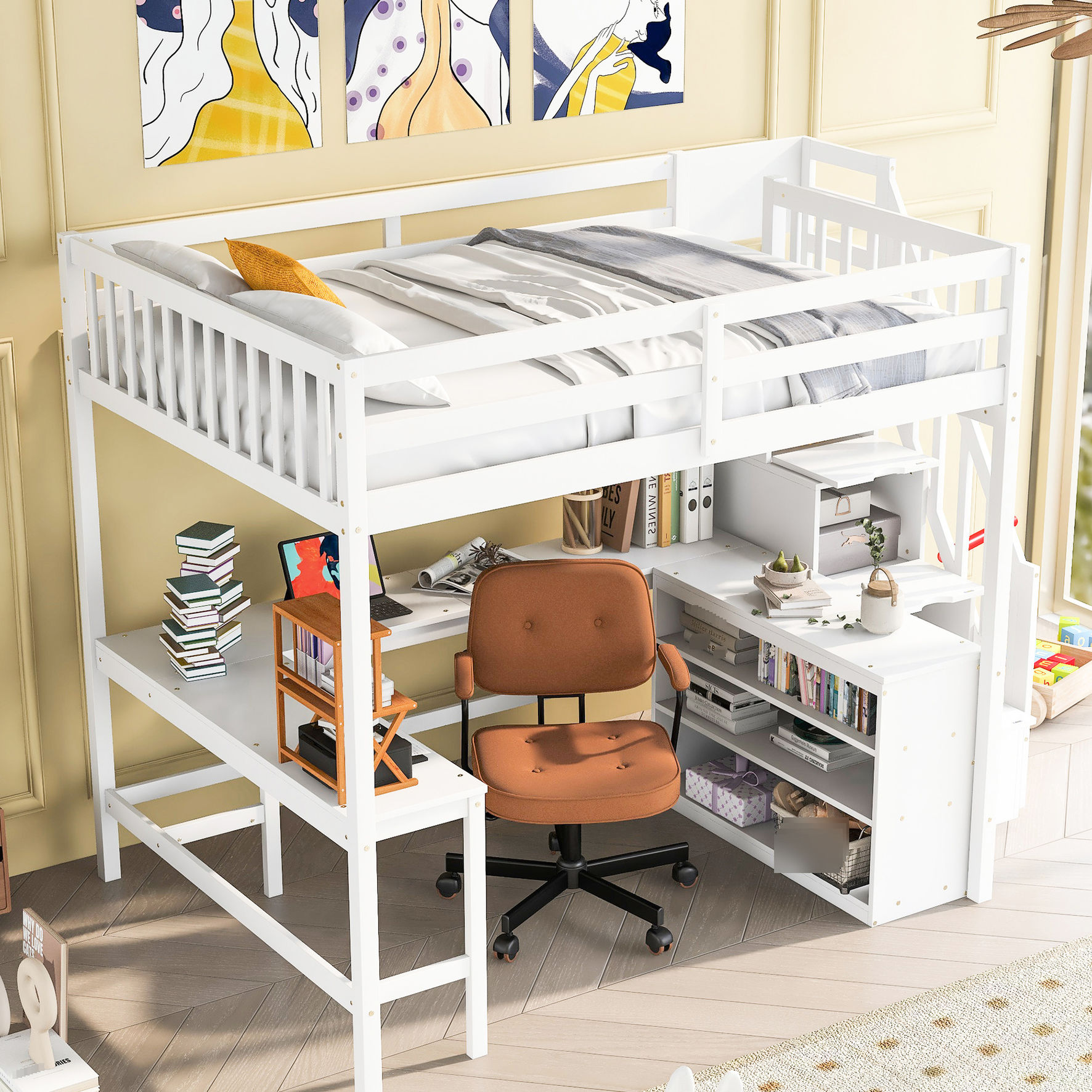 Pine Wood Construction - Built - in Desk & Shelves - Personal Study ...