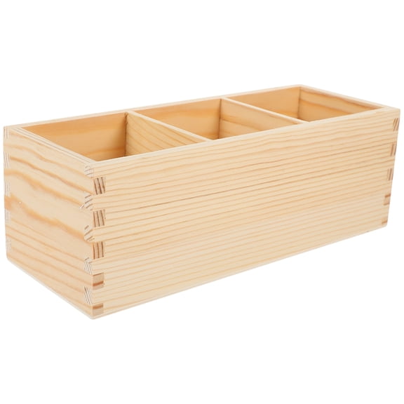 Pine Wood Cosmetics Organizer Box Storage Wooden Multi-grid Pen Holder Container