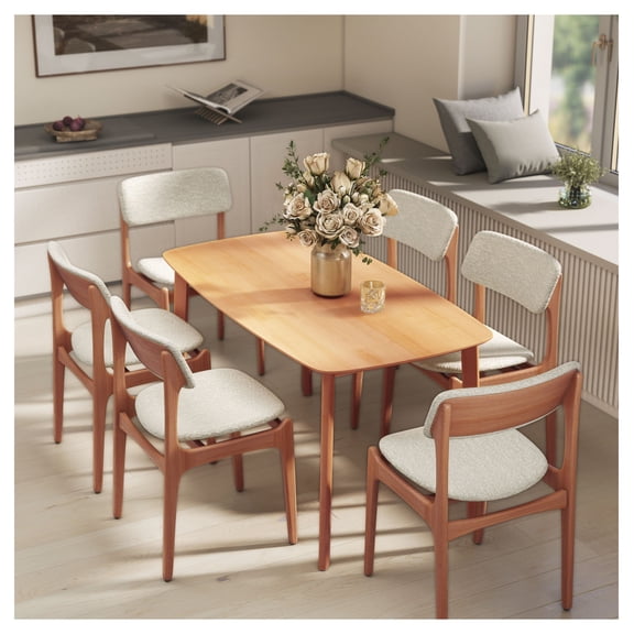 Pine Wood Dining Table for 6, 47" Rustic Kitchen Table - Natural Rectangular Dining Room Table with Large Tabletop