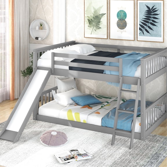 Pine Wood Full over Full Bunk Bed with Safe Guardrails - Long - lasting, Adds Fun with Slide