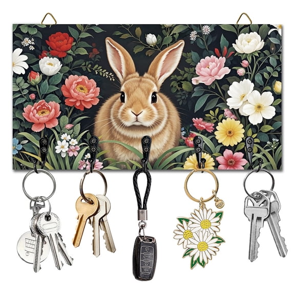 Pine Wood & Iron Wall Mounted Hooks Hangers Decorative Organizer Rack Rabbit 130x240x10mm