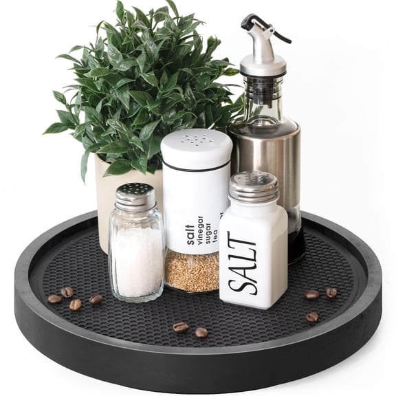 Pine Wood Non-Skid Lazy Susan for Table Top – 10.5" Lazy Susan Turntable for Cabinet, Kitchen Decor & Coffee Table - Ideal as a Spice Rack & Bathroom Tray with Rubber Mat (Green)