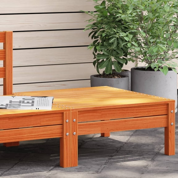 Pine Wood Patio Footstool - Wax Brown Outdoor Ottoman - 25"x25" Garden Foot Rest - Solid Wood Seat for Patio, Deck & Lawn