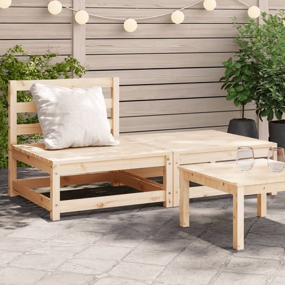 Pine Wood Patio Sofa with Footstool, Armless Outdoor Lounge Chair, Garden Furniture Set, Solid Wood Sofa for Deck, Terrace & Backyard