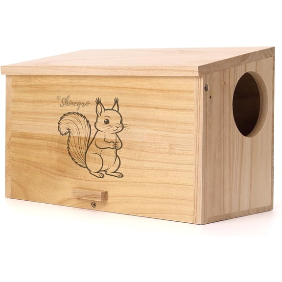 Pine Wood Squirrel House Feeder Outdoor Nesting Box for Habitat Residence (House)