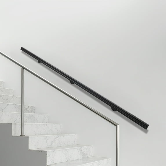 Pine Wood Stair Handrail 7ft Modern Black Wall-Mounted Safety Rail for Stairs, Loft Indoor Outdoor Use