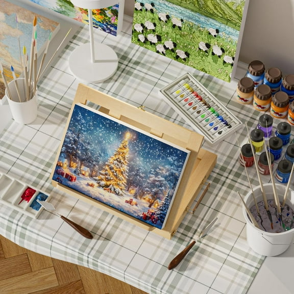 Pine-Wood Tabletop Painting Easel Set - Portable Kit w/Canvas, Paints & Brushes for Kids, Adults & Beginners
