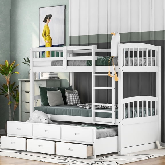 Pine Wood Twin over Twin Bunk Bed with Trundle and 3 - drawer Captain Bed Option | Versatile for Bedroom Needs