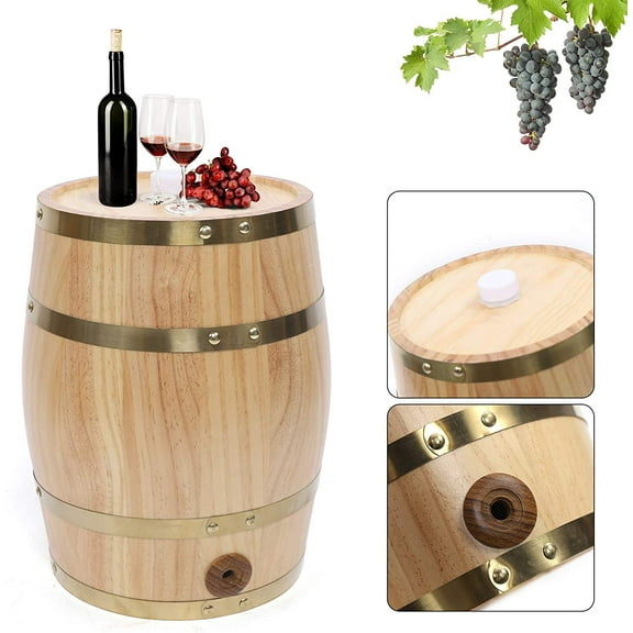 Pine Wood Wine Barrel Whisky Barrel, Home Wine Making Barrel Vertical Standing Beer Barrel with Faucet for Home Wine Making Brewing (2.6Gal)