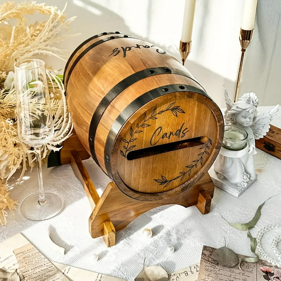 Pine Wooden Wedding Card Box with Stand - Elegant Oval Wedding Guest Book-like Box with Lid, Coin Holder &Accessories for Bridal Shower, Party Decor - Rustic Wedding Keepsake Gift Display