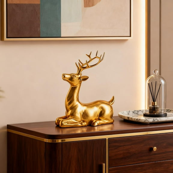 Christmas Reindeer Figurines Decorations Resin Sitting & Standing Deer Statues Elk Figurine for Home Table Decor Wine Cabinet ,A