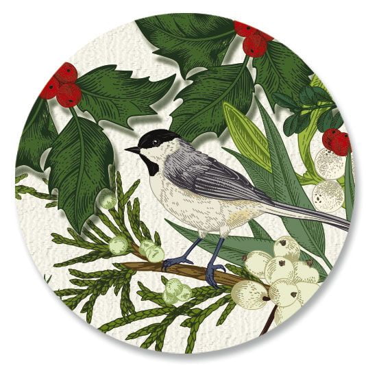 Pine and Chickadee Border Christmas Envelope Seals - Set of 72 Holoiday Envelope Stickers