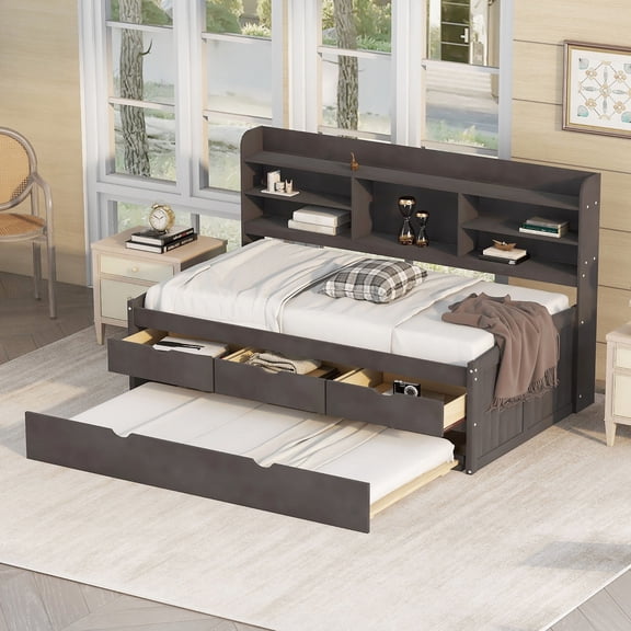 Pine and MDF - Bookcase Headboard with Drawers - Teenager's Bedroom - Suit Teen Needs