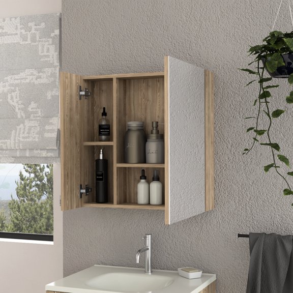 Pine finish, ample mirror | Ideal for getting ready in the morning | High - quality storage solution