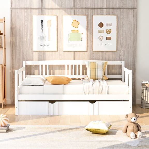 Pine wood twin size white daybed with trundle for a stable and durable furniture choice
