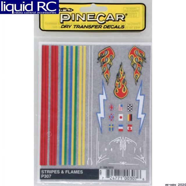 PineCar Dry Transfer Decals for Pinewood Derby Cars Stripes & Flames