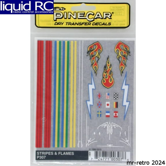 PineCar Dry Transfer Decals for Pinewood Derby Cars: Stripes & Flames, 4 x 5 in