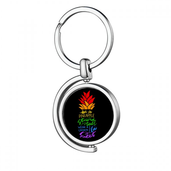 PineFruit LGBT Rainbow Flag Quote Rotating Keychain Metal Keyring Holder